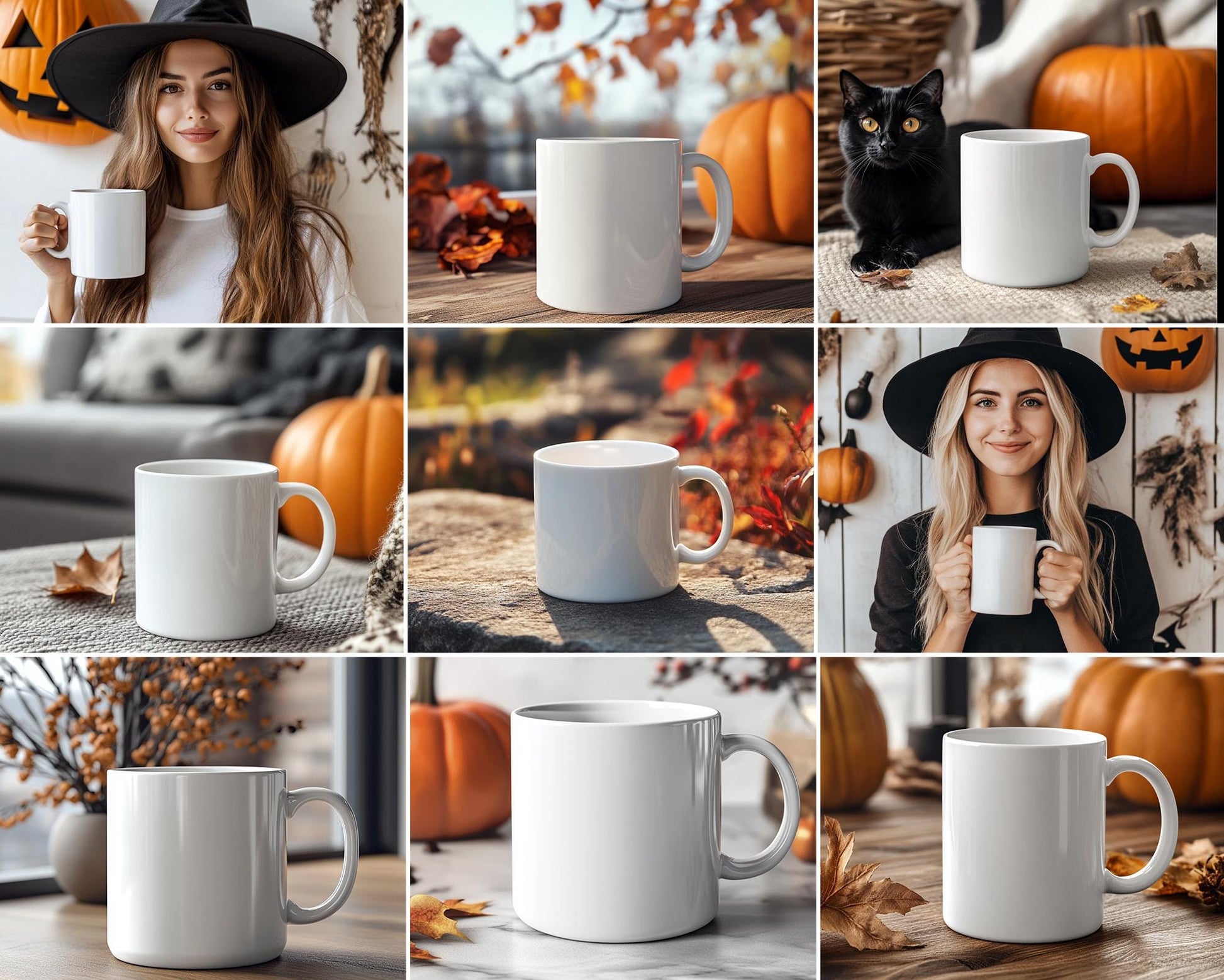 150 Halloween Mug PNG Bundle - Spooky Coffee Mug Designs, Pumpkin Witch Clipart, Mug Digital Sublimation Mockup