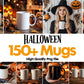 150 Halloween Mug PNG Bundle - Spooky Coffee Mug Designs, Pumpkin Witch Clipart, Mug Digital Sublimation Mockup