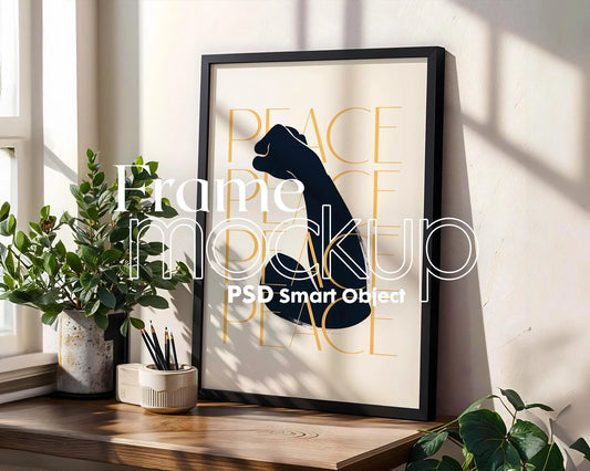 Blank Wooden Poster Frame Mockup, Minimalist Frame Mockup for Digital Download, Posters and Artwork Smart Object Instant Download
