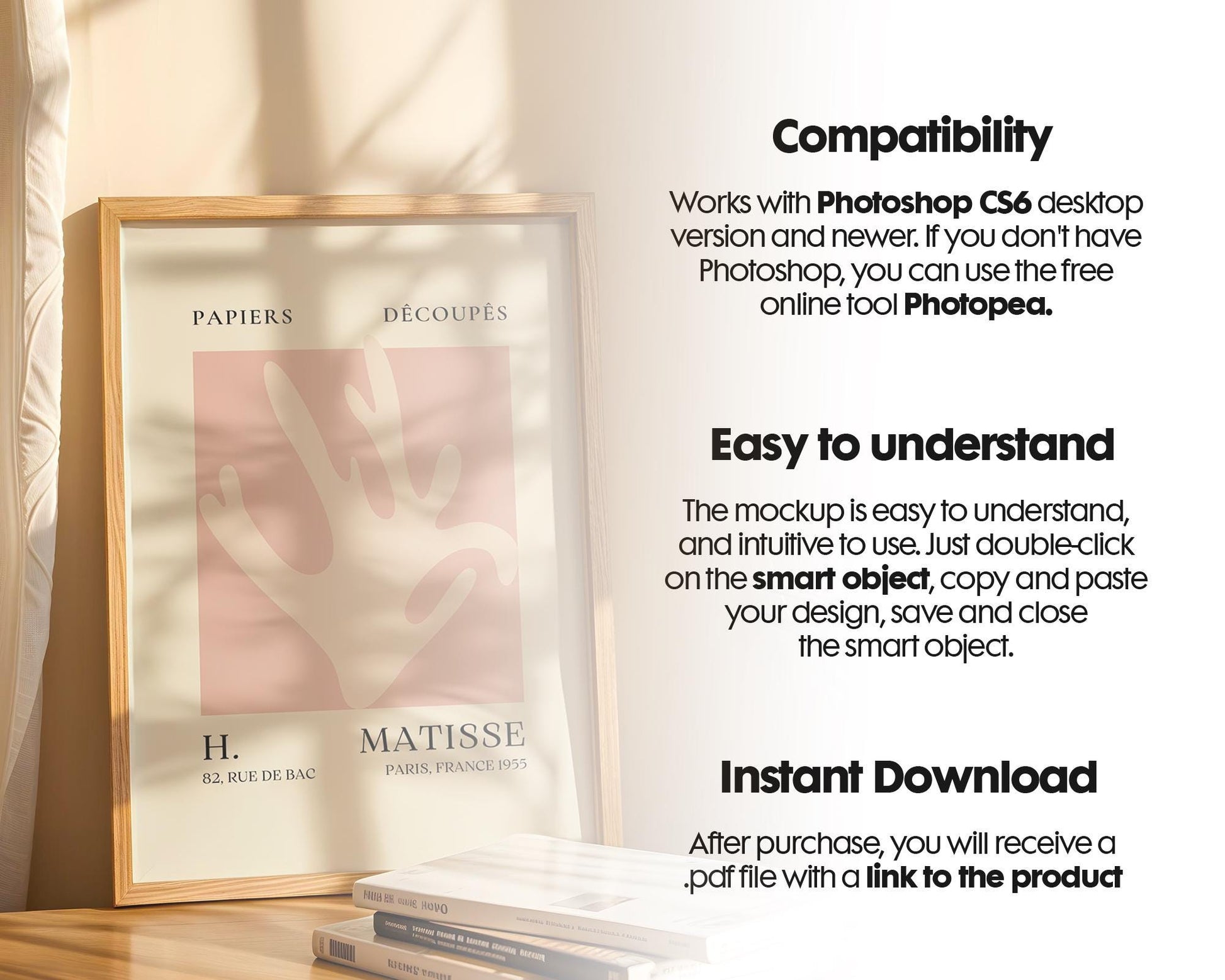 Blank Wooden Poster Frame Mockup, Minimalist Frame Mockup for Digital Download, Posters and Artwork Smart Object Instant Download