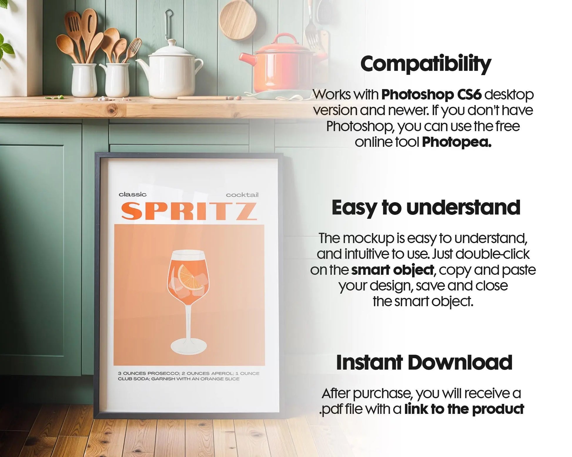 Kitchen Frame Mockup | DIN A Artwork Mockup Frames | Aesthetic Interior Vertical Wood Frame Mockup | Poster Mockup Templete PSD