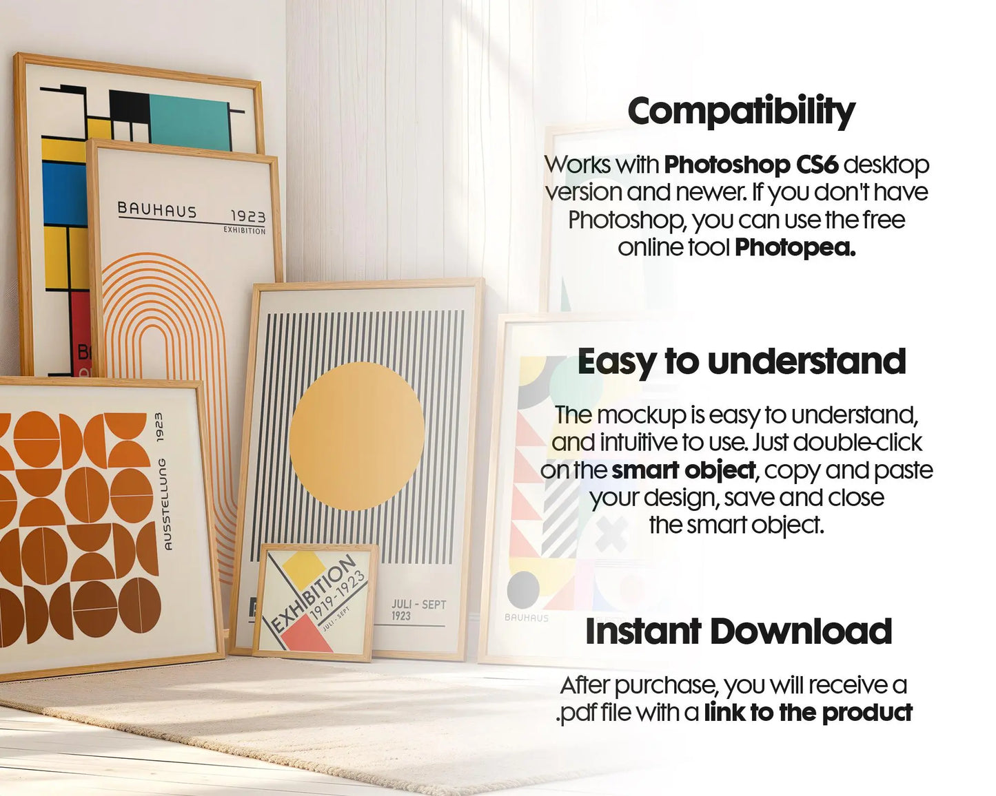 Gallery Frame Mockup Set of 7 • Poster & Artwork Frame Templates • Smart Object Instant Download for Wall Art Display