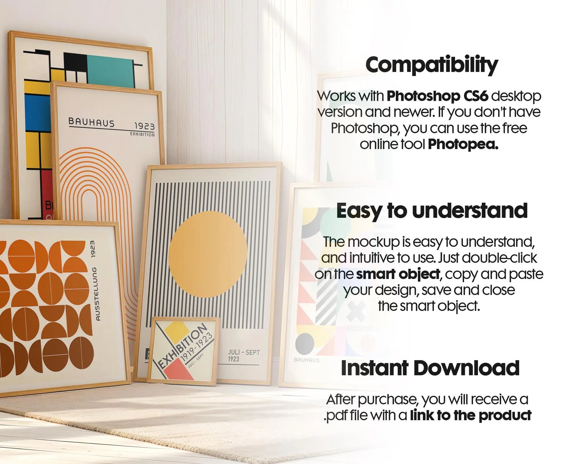 Gallery Frame Mockup Set of 7 • Poster & Artwork Frame Templates • Smart Object Instant Download for Wall Art Display