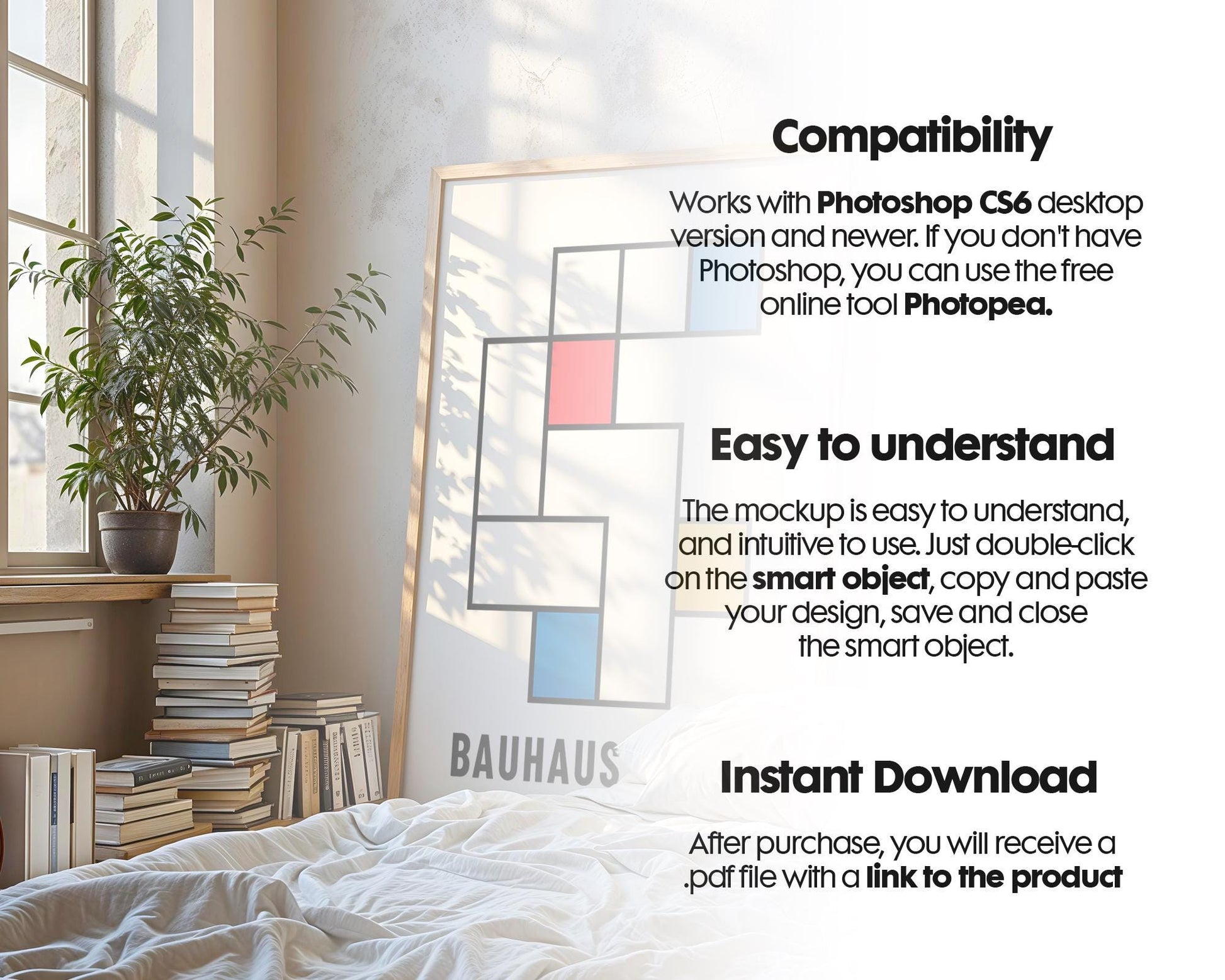 Frame Mockup in Bedroom, ISO A DIN Ratio, Thin Wood Frame, PSD Mockup, Frame Mockup Minimal Home Interior