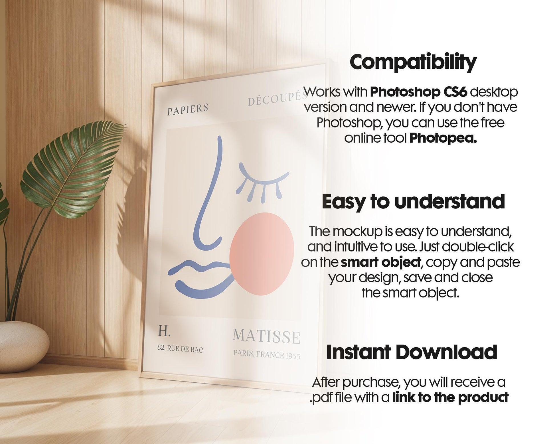 Blank Wooden Poster Frame Mockup, Minimalist Frame Mockup for Digital Download, Posters and Artwork Smart Object Instant Download