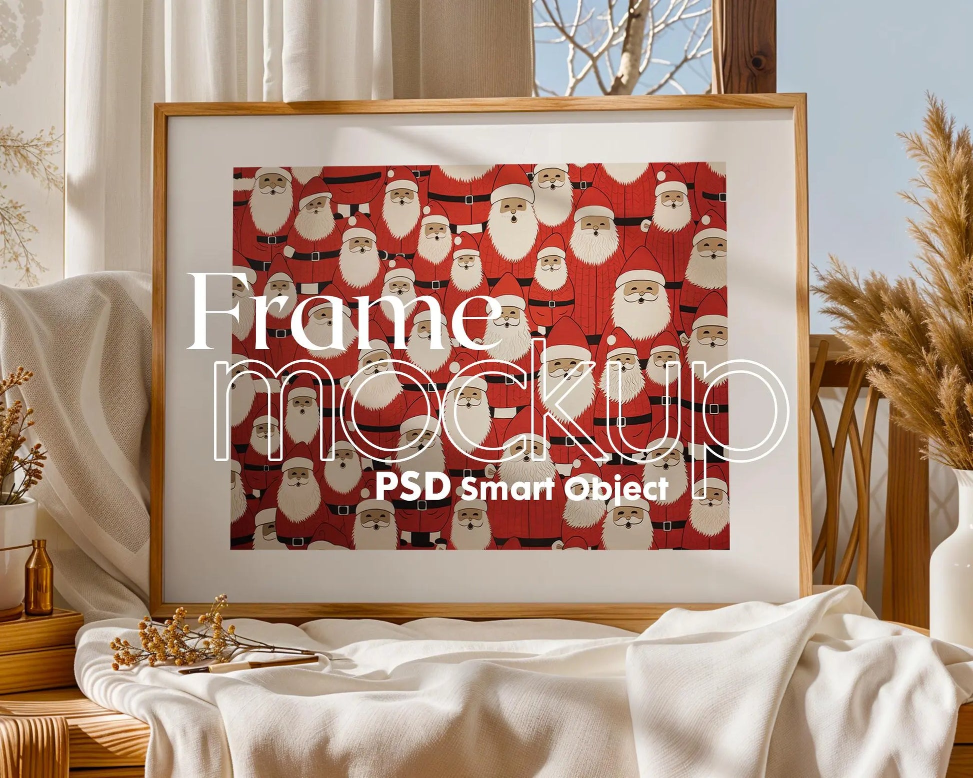 Horizontal Frame Mockup PSD, Scandinavian Wooden Frame Mockup, Poster Mockup PSD , Frame Mockup for Print, Frame Mockup Smart Object