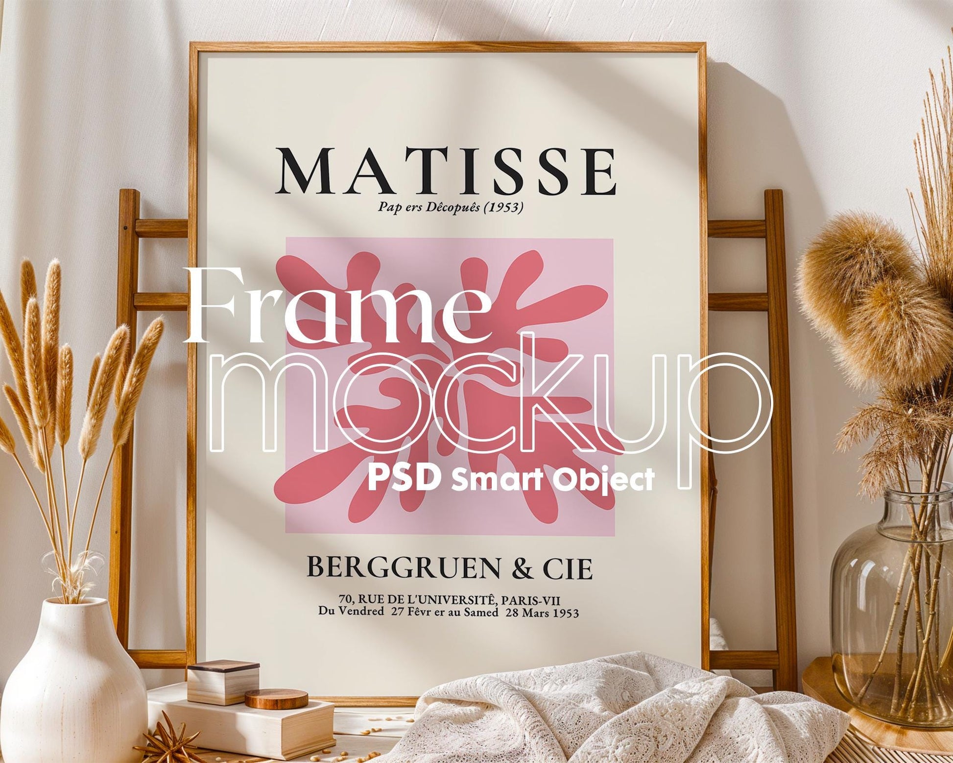Blank Wooden Poster Frame Mockup, Minimalist Frame Mockup for Digital Download, Posters and Artwork Smart Object Instant Download