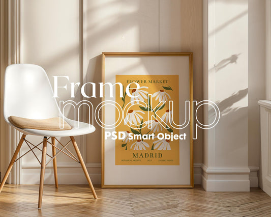 Blank Wooden Poster Frame Mockup, Minimalist Frame Mockup for Digital Download, Posters and Artwork Smart Object Instant Download