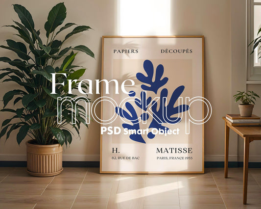 Landscape White Frame Leaning On Window Sill Mockup | Mockup PSD Smart Object Interior Mockup White Frame Mockup PSD Template