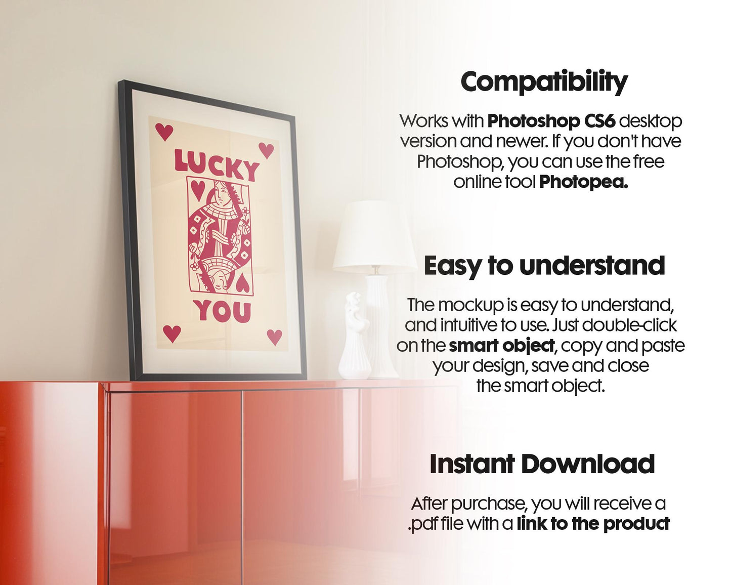 Blank Wooden Poster Frame Mockup, Minimalist Frame Mockup for Digital Download, Posters and Artwork Smart Object Instant Download