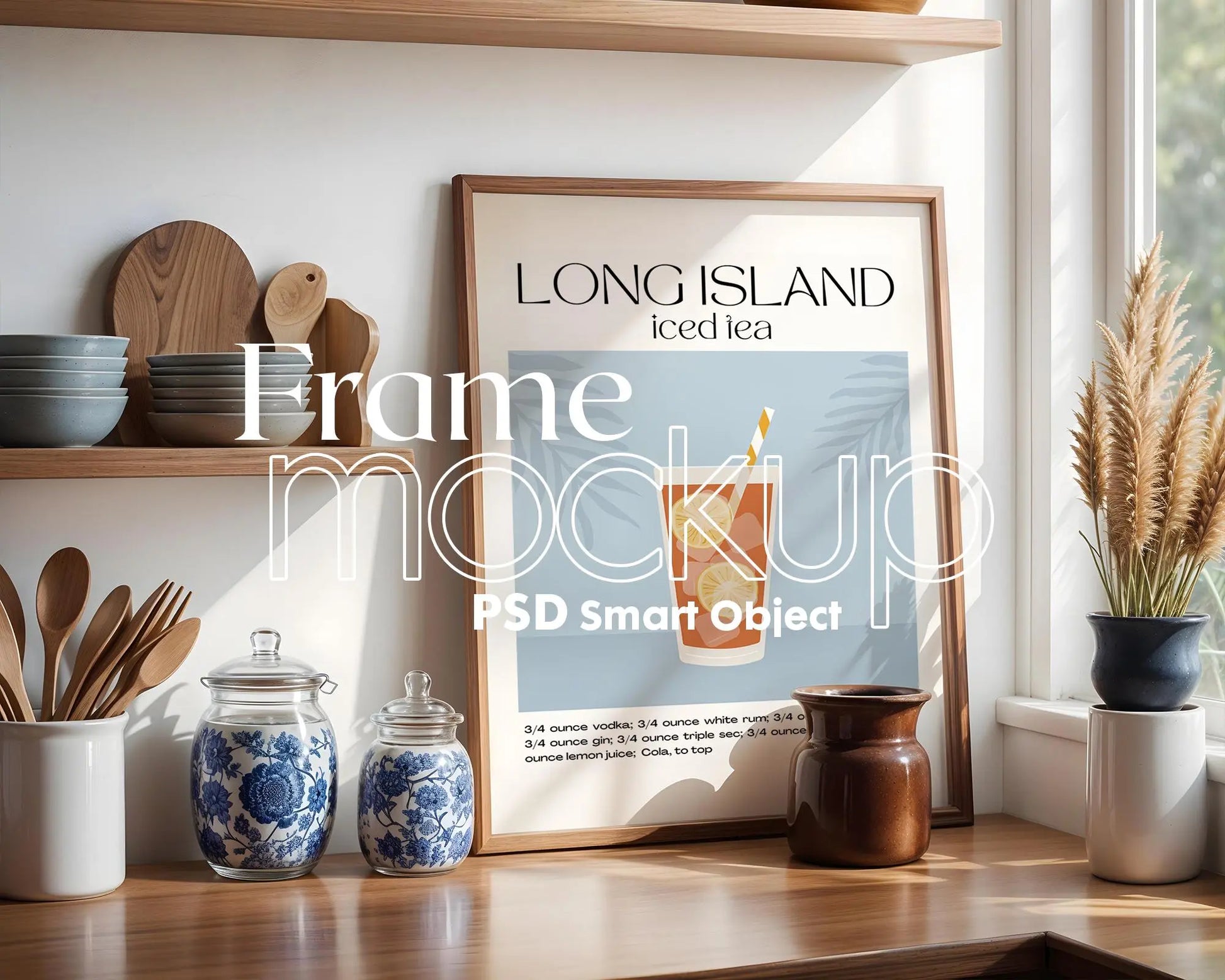 Kitchen Frame Poster Mockup PSD | Minimal Kitchen Frame Mockup Boho Interior | Poster Mockup Templete PSD