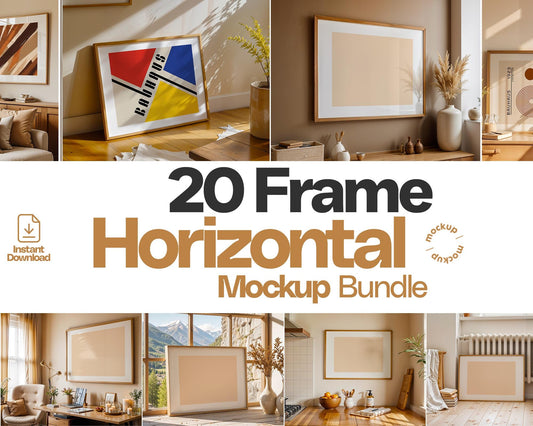 20 Horizontal Frame Mockup Bundle , Horizontal Poster Frame Mockup , Frame Mockup for Print, Horizontal Frame Mockup Smart Object