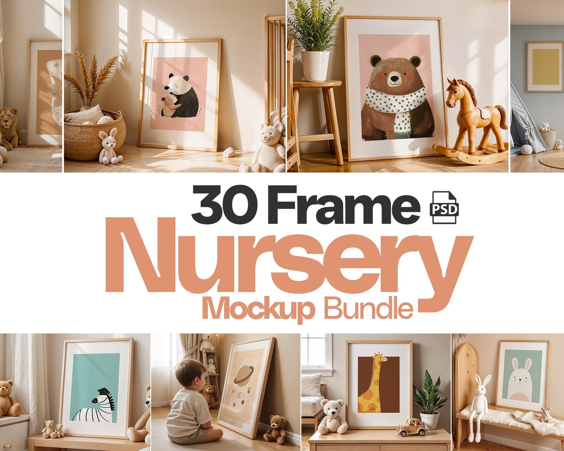Nursery Frame Mockup Bundle PSD | 30 High-Quality Frame Mockups | Nursery Wall Poster | Wall Frame Mockup | Poster Mockup PSD