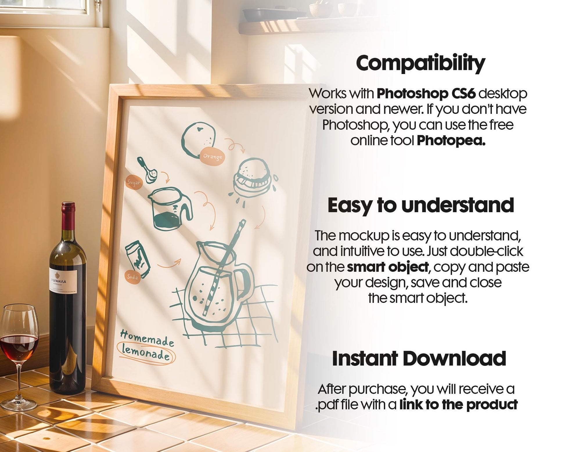 Kitchen Frame Mockup | Minimal Kitchen Frame Mockup Boho Interior | Poster Mockup Templete PSD