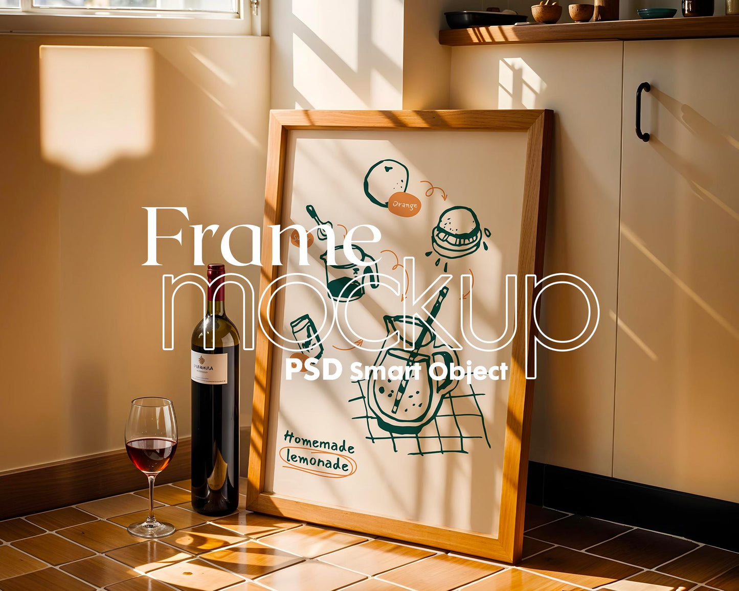 Kitchen Frame Mockup | Minimal Kitchen Frame Mockup Boho Interior | Poster Mockup Templete PSD