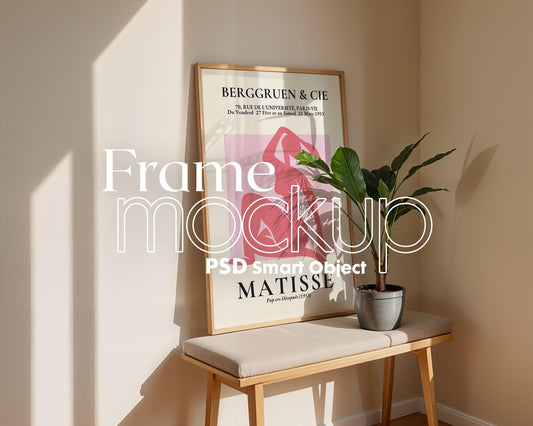 Artwork Mockup PSD | Framed Poster Mockup. DIN A Frame Mock–Up | PSD Photoshop Photopea Mockup. Frame Mockup Home Interior