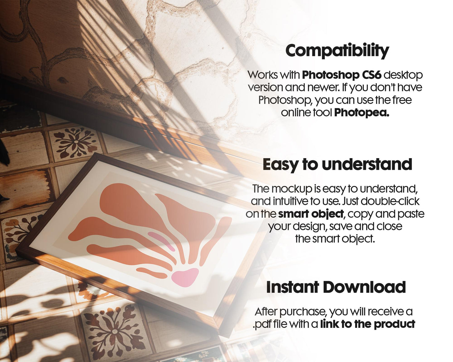 Horizontal Frame Mockup PSD, Scandinavian Wooden Frame Mockup, Poster Mockup PSD , Frame Mockup for Print, Frame Mockup Smart Object