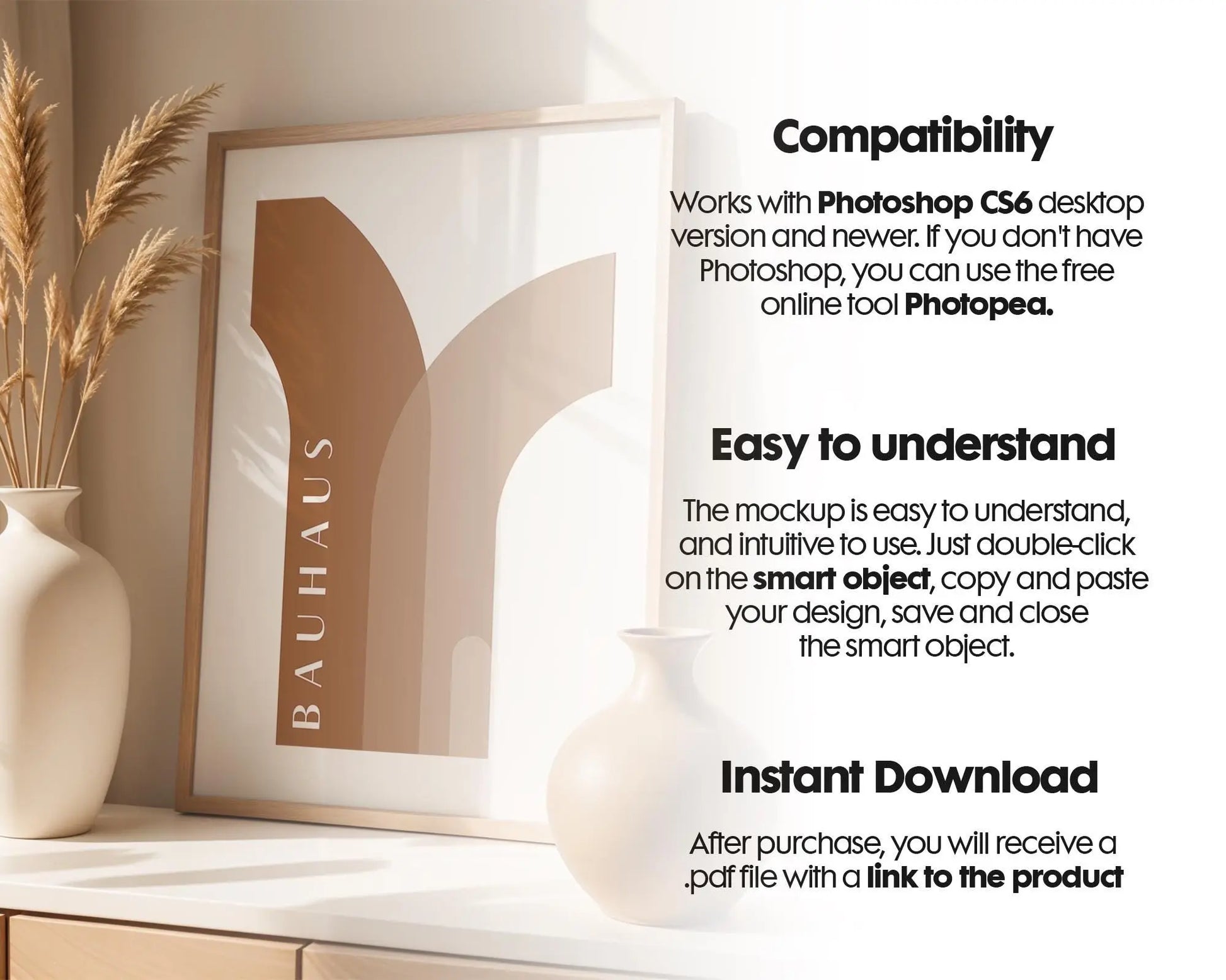 Blank Wooden Poster Frame Mockup, Minimalist Frame Mockup for Digital Download, Posters and Artwork Smart Object Instant Download