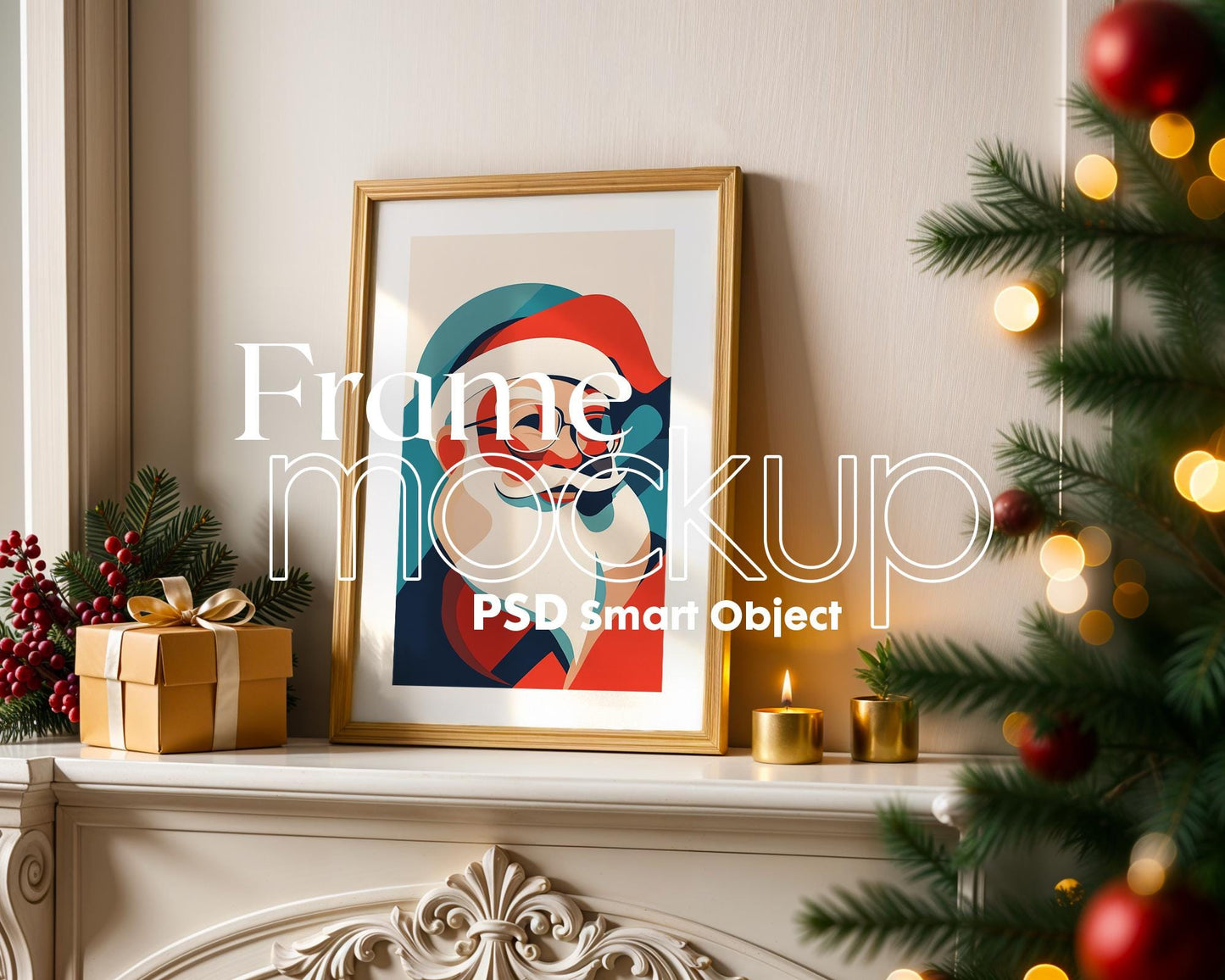 Christmas Frame Mockup PSD, Christmas Holiday Frame Mockup, Christmas Mockup Poster Presentation, Christmas Interior Frame Mockup