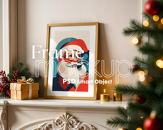 Christmas Frame Mockup PSD, Christmas Holiday Frame Mockup, Christmas Mockup Poster Presentation, Christmas Interior Frame Mockup
