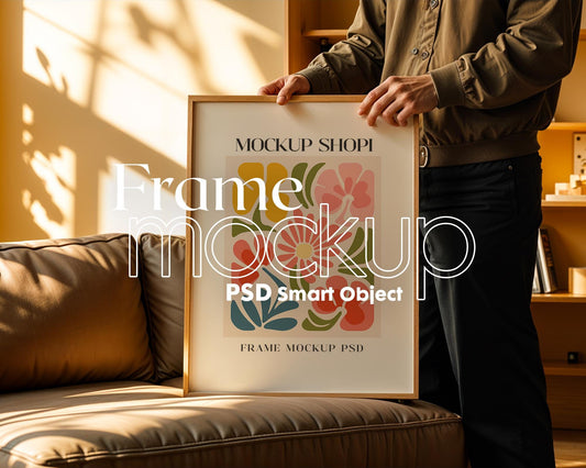 Blank Wooden Poster Frame Mockup, Minimalist Frame Mockup for Digital Download, Posters and Artwork Smart Object Instant Download