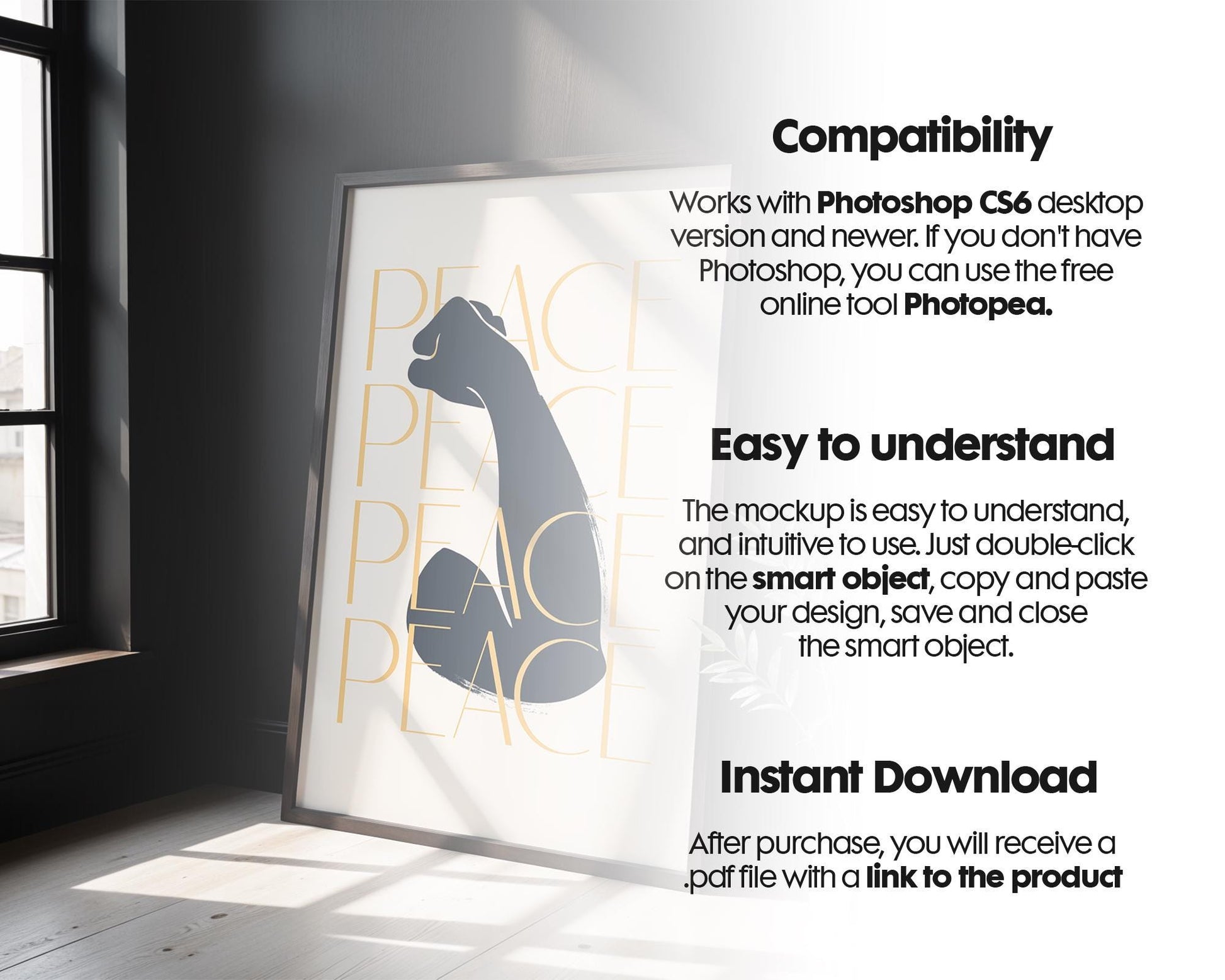 Blank Wooden Poster Frame Mockup, Minimalist Frame Mockup for Digital Download, Posters and Artwork Smart Object Instant Download