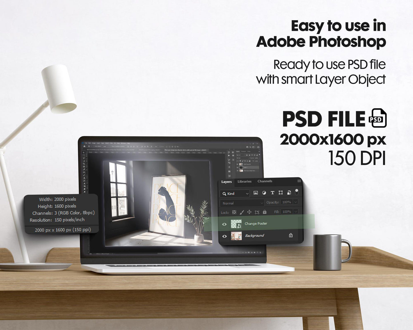 Blank Wooden Poster Frame Mockup, Minimalist Frame Mockup for Digital Download, Posters and Artwork Smart Object Instant Download