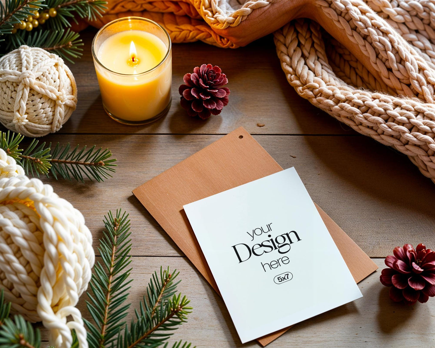 Christmas Card Mockup, White Blank Card Mockup PSD, Invite Card Mockup, Festive Greeting Card Mockup, PSD Smart Object