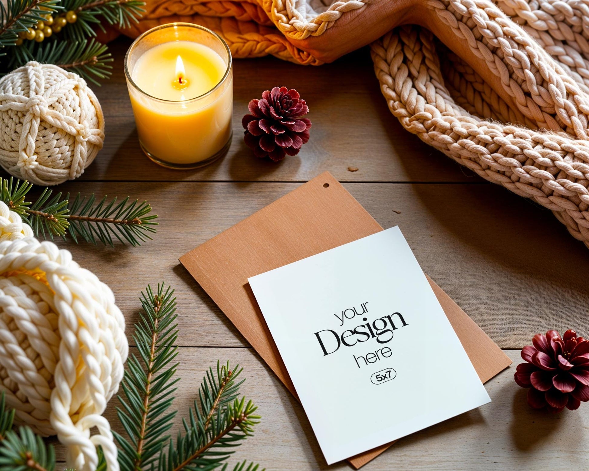 Christmas Card Mockup, White Blank Card Mockup PSD, Invite Card Mockup, Festive Greeting Card Mockup, PSD Smart Object