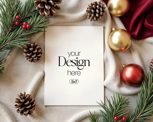 Christmas Card Mockup, White Blank Card Mockup PSD, Invite Card Mockup, Festive Greeting Card Mockup, PSD Smart Object
