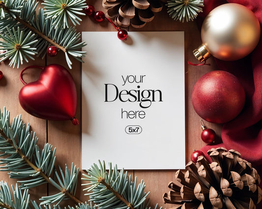 Christmas Card Mockup, White Blank Card Mockup PSD, Invite Card Mockup, Festive Greeting Card Mockup, PSD Smart Object