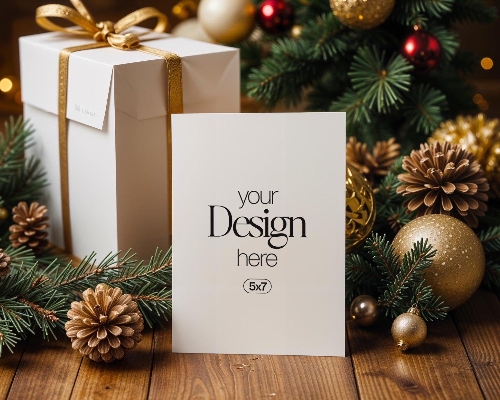 Christmas Card Mockup, White Blank Card Mockup PSD, Invite Card Mockup, Festive Greeting Card Mockup, PSD Smart Object