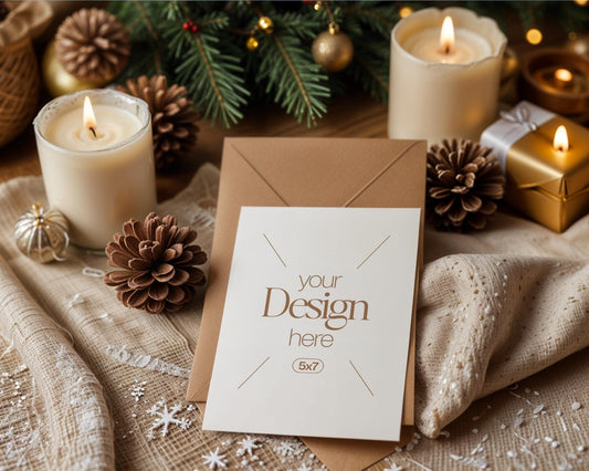 Christmas Card Mockup, White Blank Card Mockup PSD, Invite Card Mockup, Festive Greeting Card Mockup, PSD Smart Object