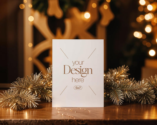 Christmas Card Mockup, White Blank Card Mockup PSD, Invite Card Mockup, Festive Greeting Card Mockup, PSD Smart Object