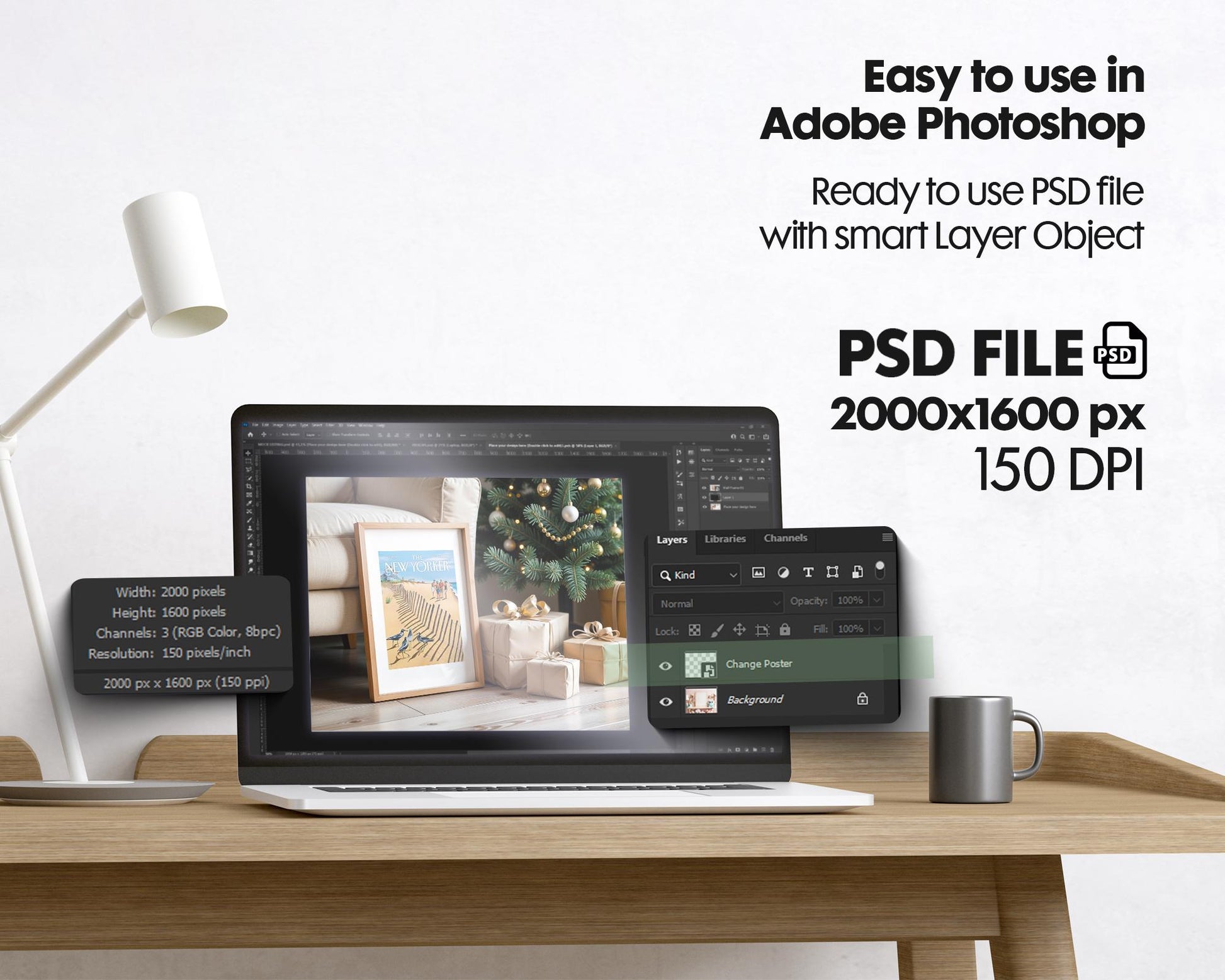 Christmas Frame Mockup PSD, Christmas Holiday Frame Mockup, Christmas Mockup Poster Presentation, Christmas Interior Frame Mockup