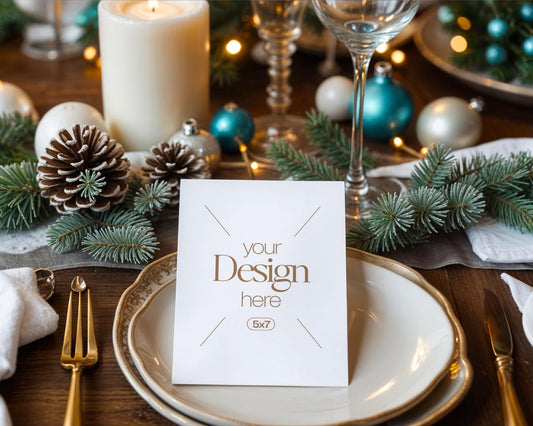 Christmas Card Mockup, White Blank Card Mockup PSD, Invite Card Mockup, Festive Greeting Card Mockup, PSD Smart Object