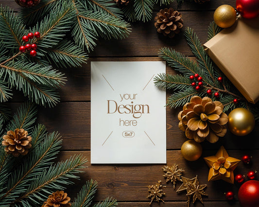 Christmas Card Mockup, White Blank Card Mockup PSD, Invite Card Mockup, Festive Greeting Card Mockup, PSD Smart Object