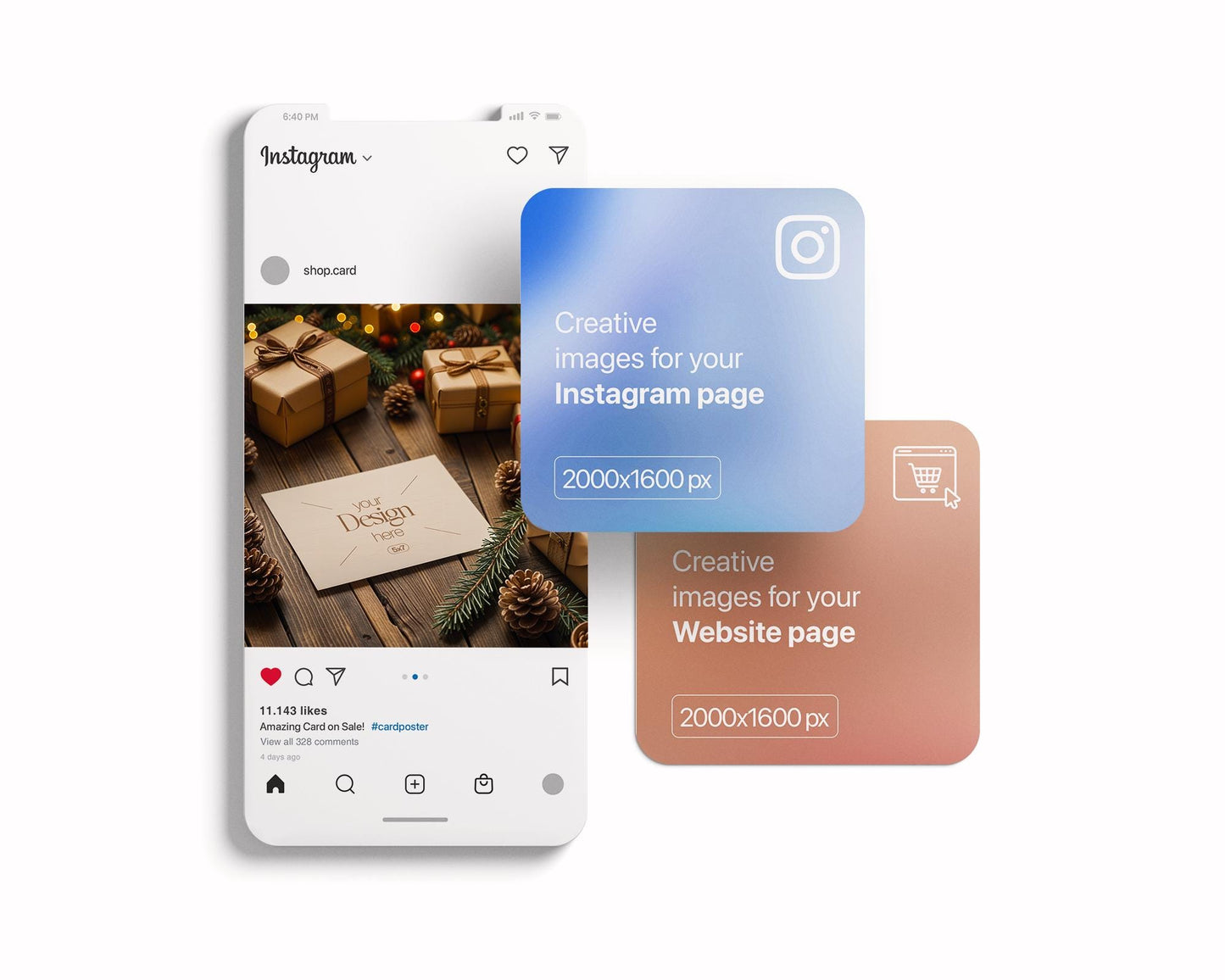 Christmas Card Mockup, White Blank Card Mockup PSD, Invite Card Mockup, Festive Greeting Card Mockup, PSD Smart Object