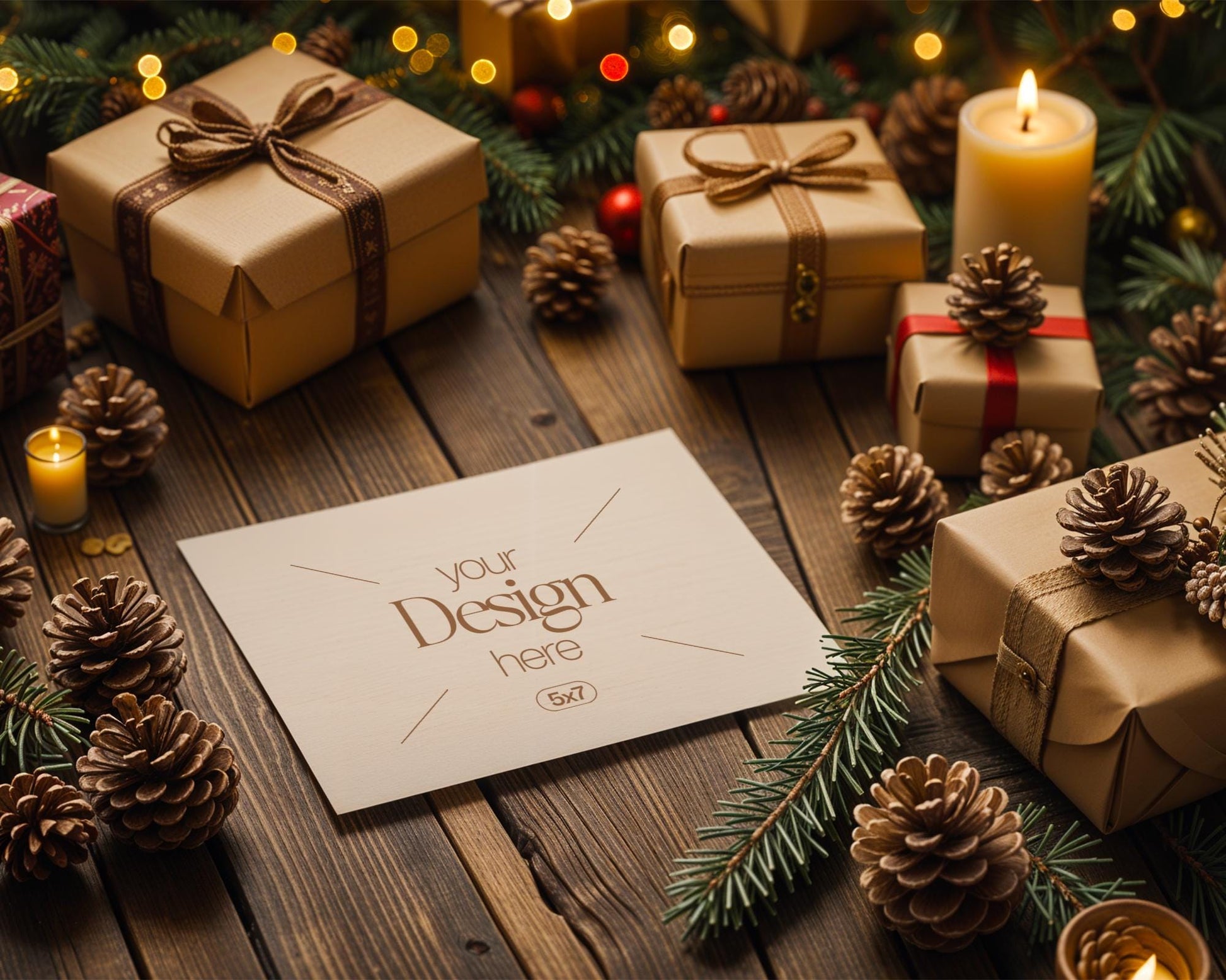 Christmas Card Mockup, White Blank Card Mockup PSD, Invite Card Mockup, Festive Greeting Card Mockup, PSD Smart Object