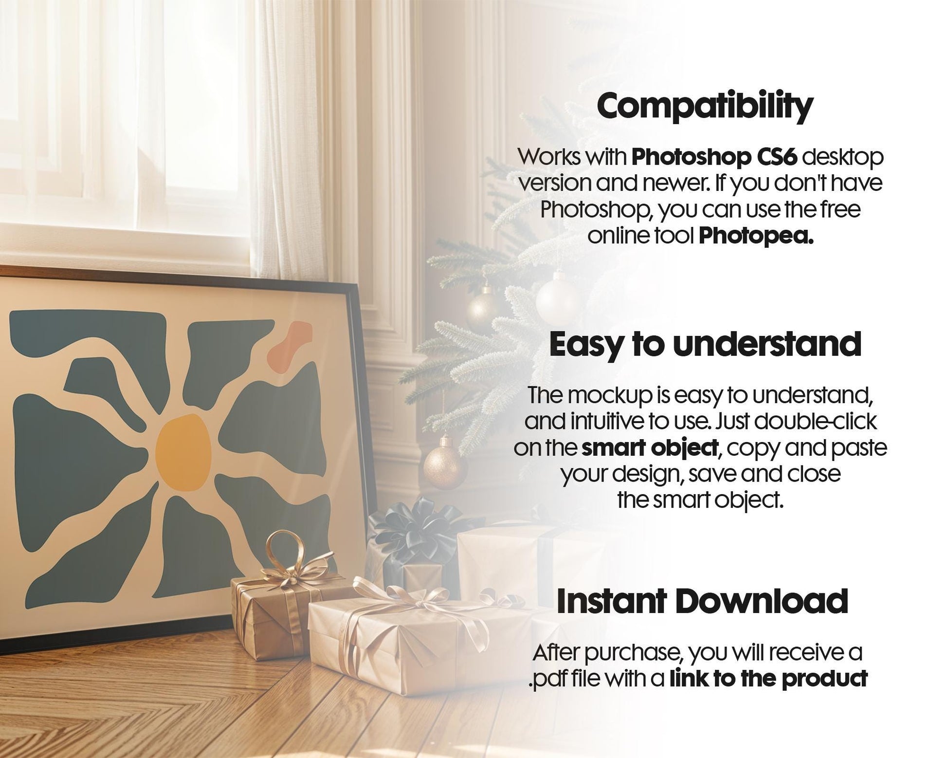 Christmas Horizontal Frame Mockup PSD, Christmas Holiday Frame Mockup, Christmas Mockup Poster Presentation, Christmas Interior Frame Mockup