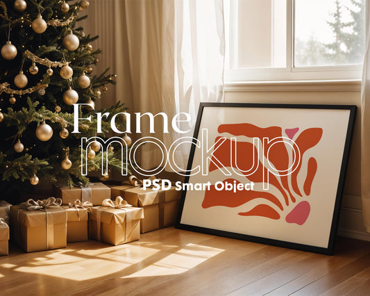 Christmas Horizontal Frame Mockup PSD, Christmas Holiday Frame Mockup, Christmas Mockup Poster Presentation, Christmas Interior Frame Mockup