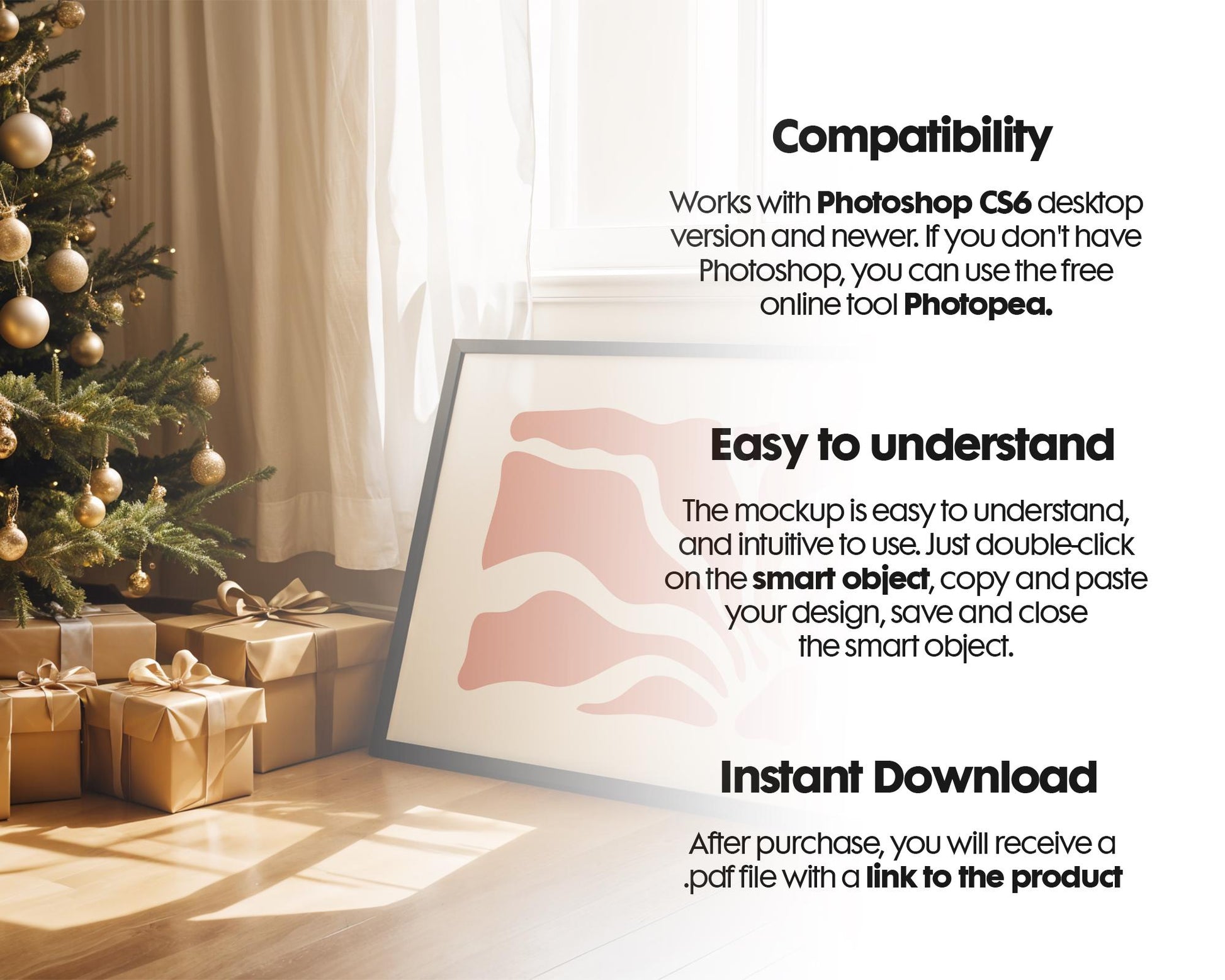 Christmas Horizontal Frame Mockup PSD, Christmas Holiday Frame Mockup, Christmas Mockup Poster Presentation, Christmas Interior Frame Mockup