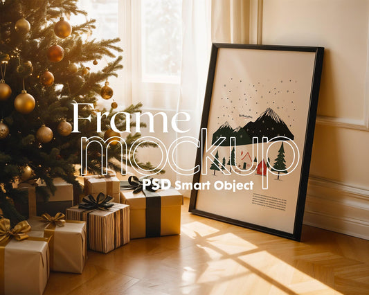 Christmas Frame Mockup PSD, Christmas Holiday Frame Mockup, Christmas Mockup Poster Presentation, Christmas Interior Frame Mockup