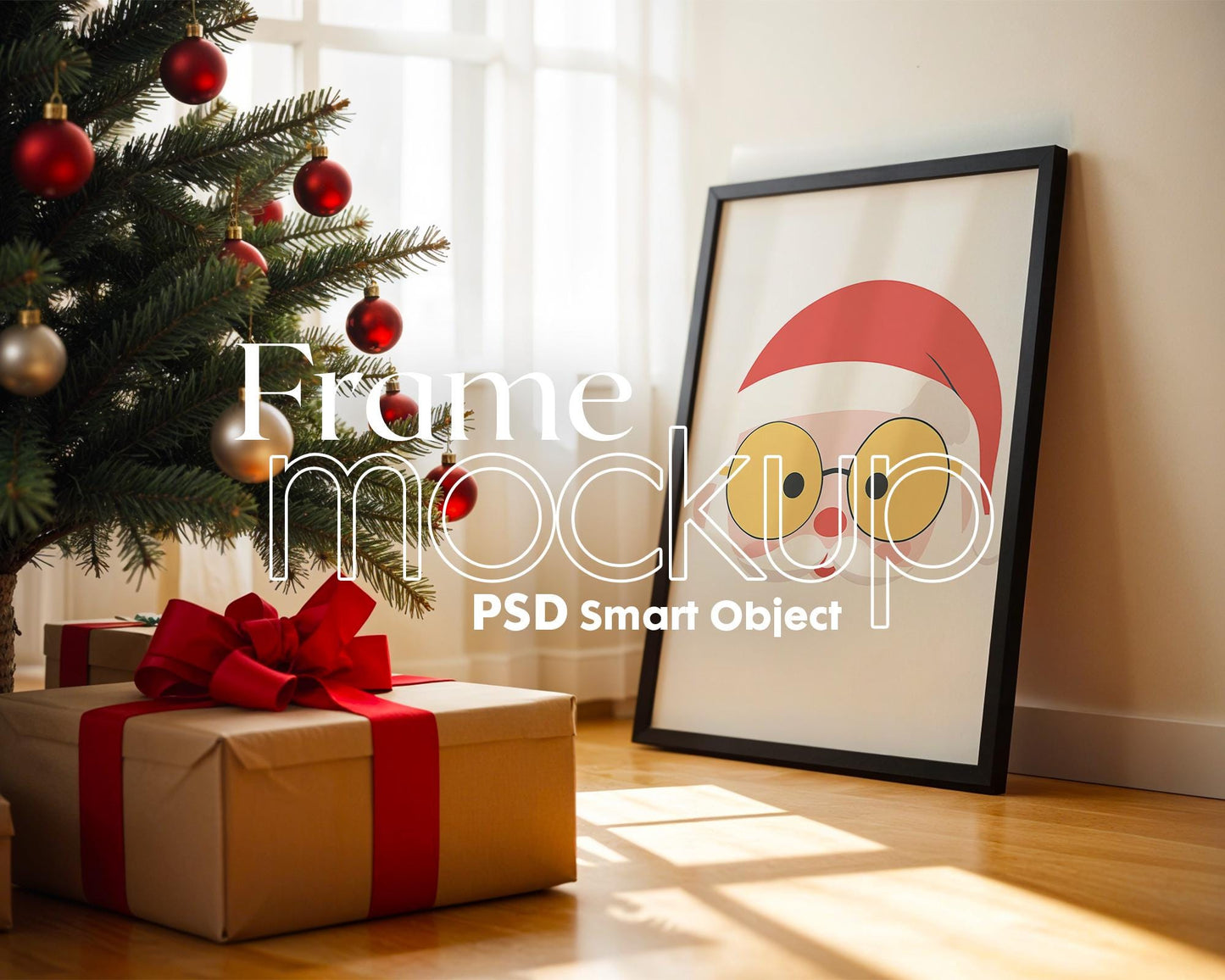Christmas Frame Mockup PSD, Christmas Holiday Frame Mockup, Christmas Mockup Poster Presentation, Christmas Interior Frame Mockup