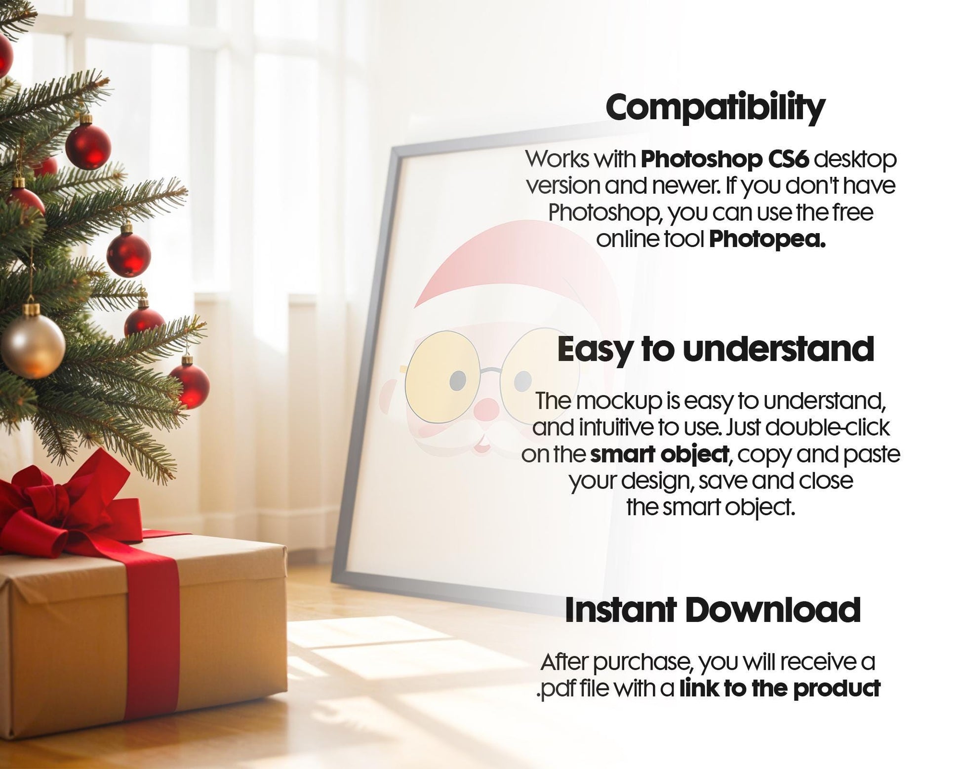 Christmas Frame Mockup PSD, Christmas Holiday Frame Mockup, Christmas Mockup Poster Presentation, Christmas Interior Frame Mockup