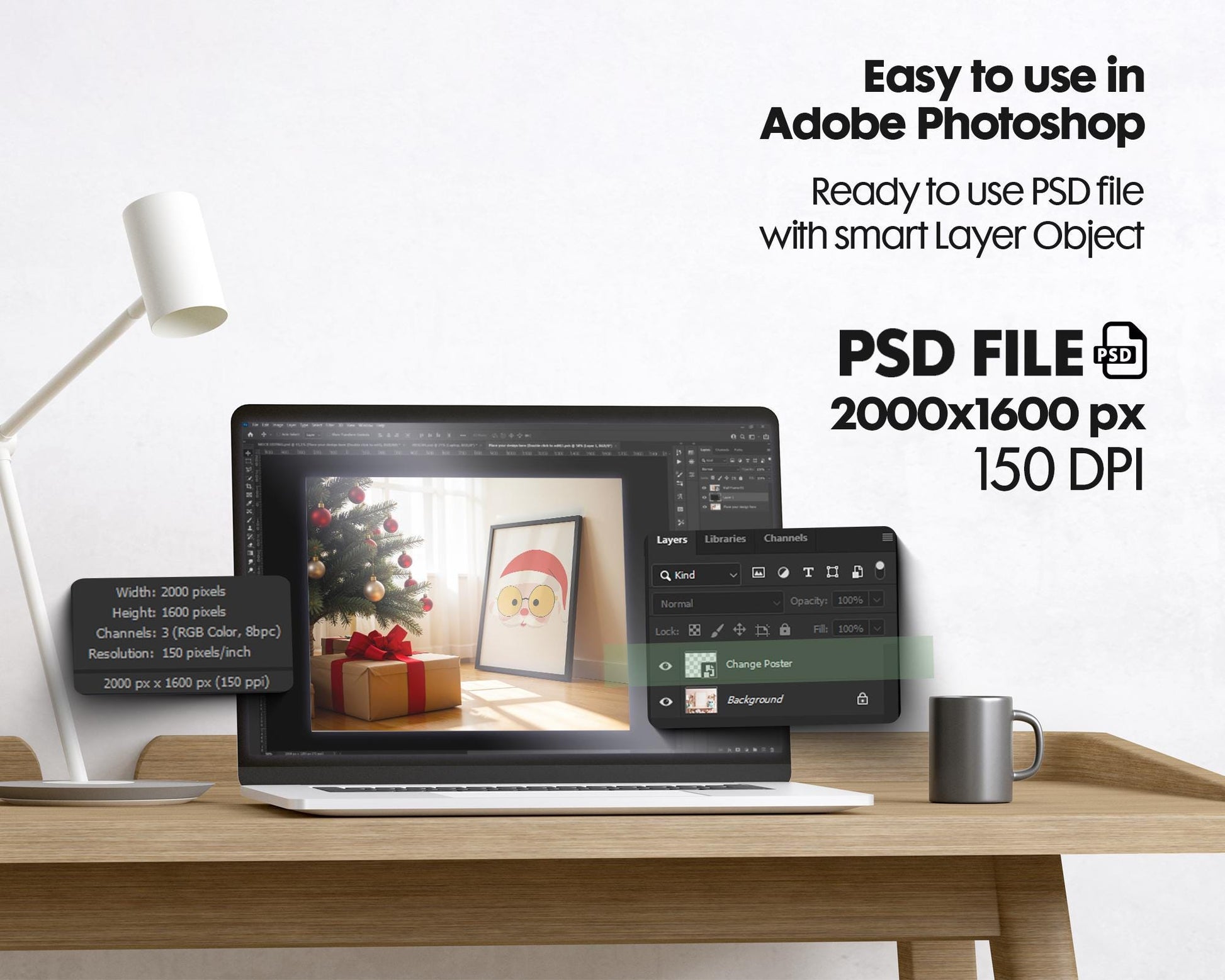 Christmas Frame Mockup PSD, Christmas Holiday Frame Mockup, Christmas Mockup Poster Presentation, Christmas Interior Frame Mockup