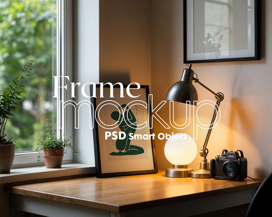 Soft Aesthetic Interior Frame Mockup | ISO A DIN Ratio | Thin Wood Frame | PSD Mockup | Frame Mockup Midcentury Minimal Home Interior
