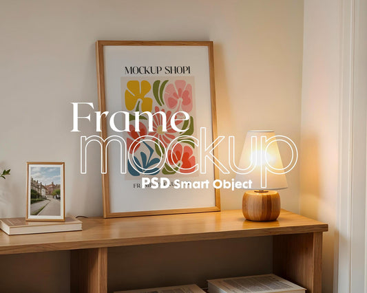 Blank Wooden Poster Frame Mockup, Minimalist Frame Mockup for Digital Download, Posters and Artwork Smart Object Instant Download