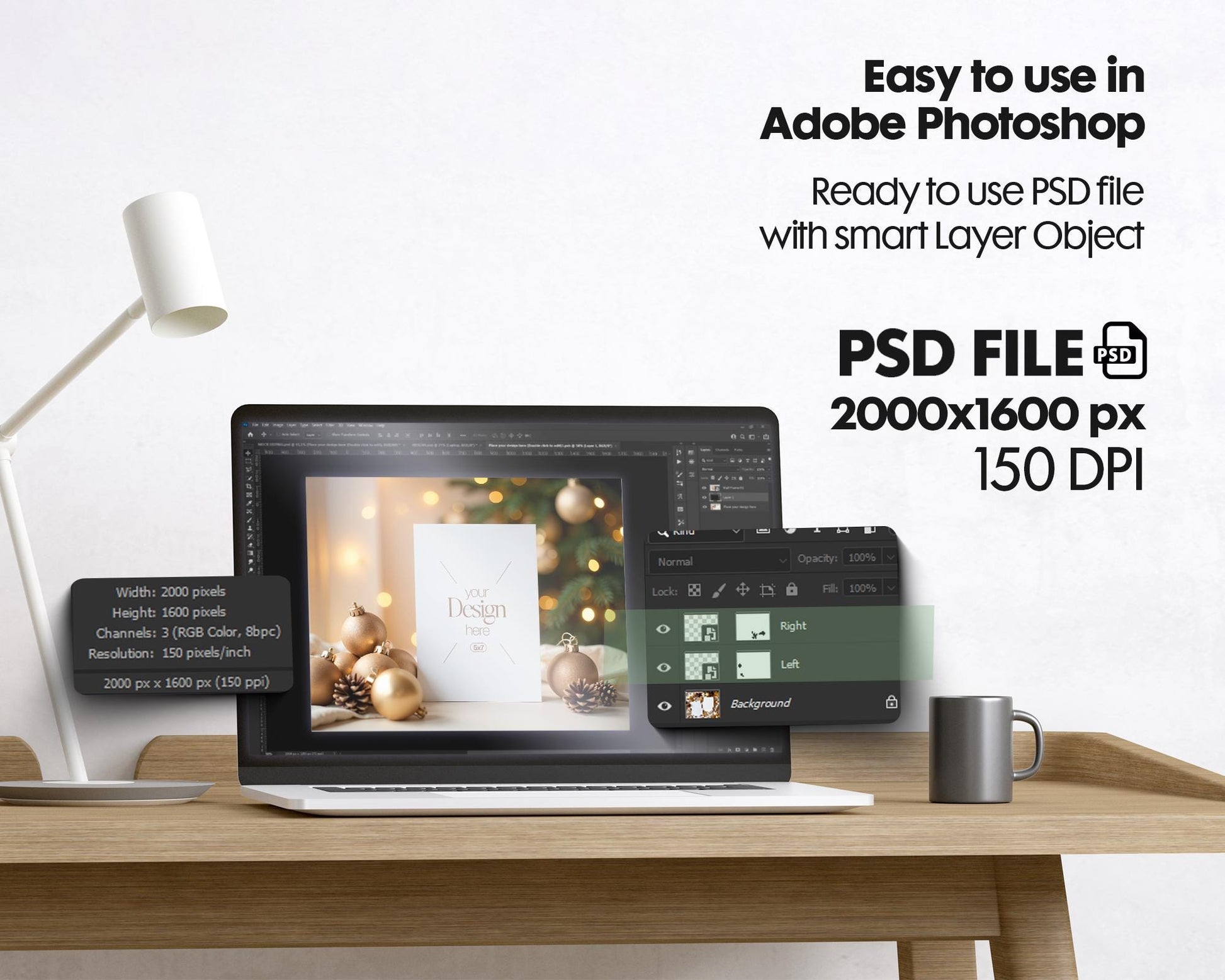 Christmas Card Mockup, White Blank Card Mockup PSD, Invite Card Mockup, Festive Greeting Card Mockup, PSD Smart Object