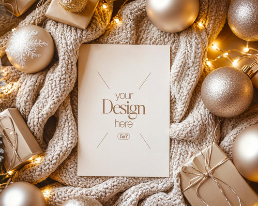 Christmas Card Mockup, White Blank Card Mockup PSD, Invite Card Mockup, Festive Greeting Card Mockup, PSD Smart Object